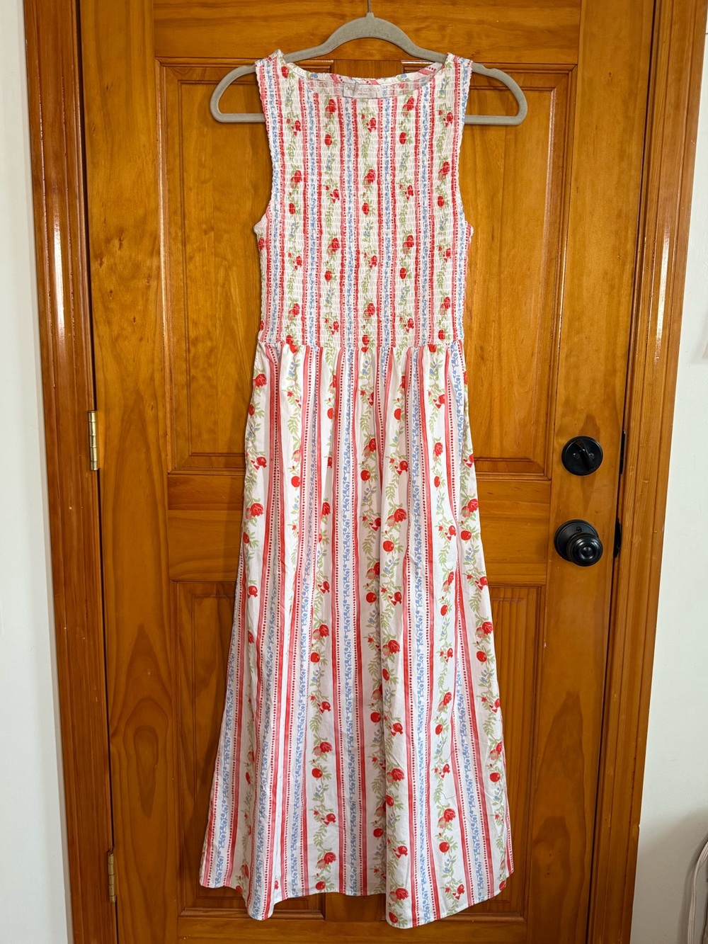 Caroline Constas floral Smocked Sleeveless Maxi Dress NEW Small Pomegranate